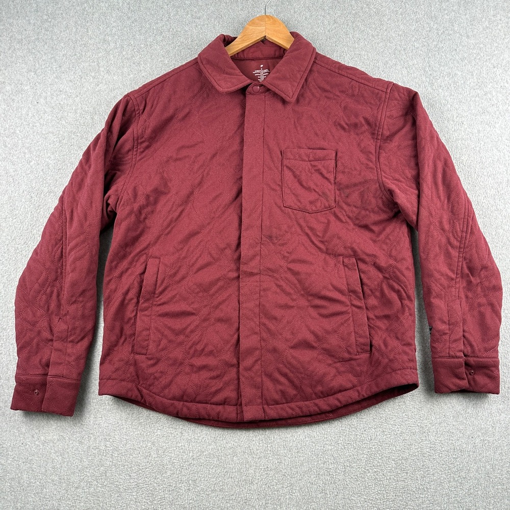 Fabletics Jacket Mens M Burgundy Quilted Shirt Jacket Snap Front Lined‎ Casual